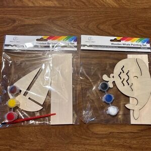 2 Art Kits Angels Craft Wooden Whale‎ Sailboat Painting Set Kid Art Craft New